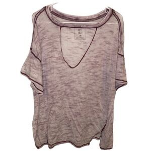 We The Free Purple Short Sleeve Marbled Cut Out Top